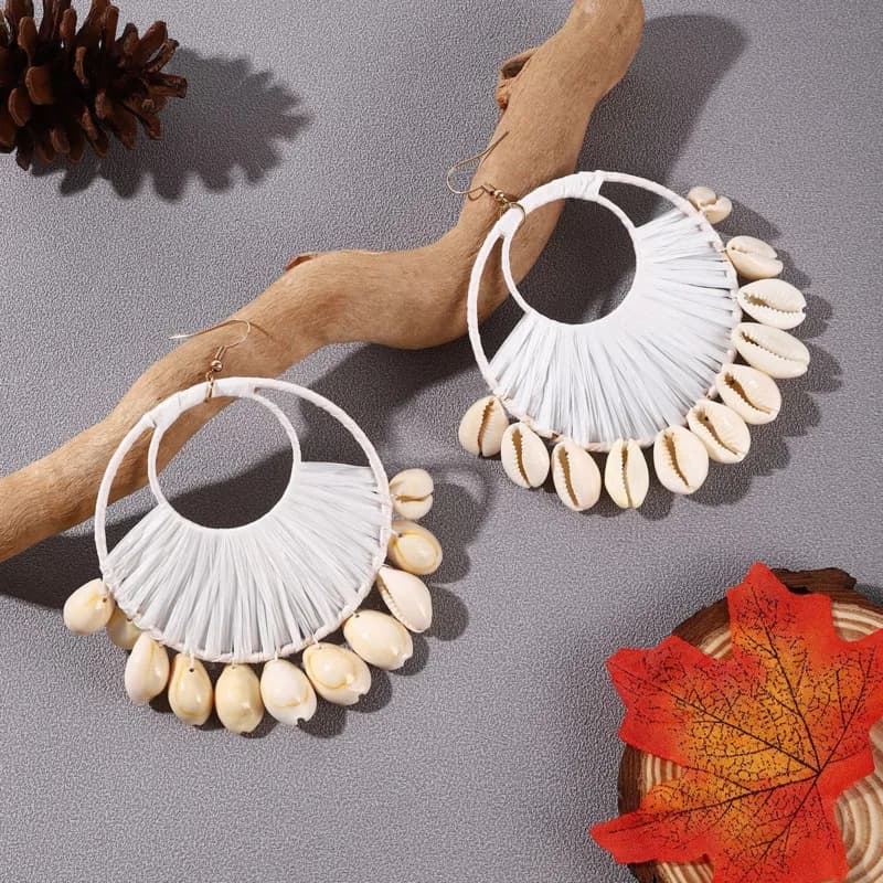 Multi-layered shell earrings round large exaggerated hand braided Style resort on the beach