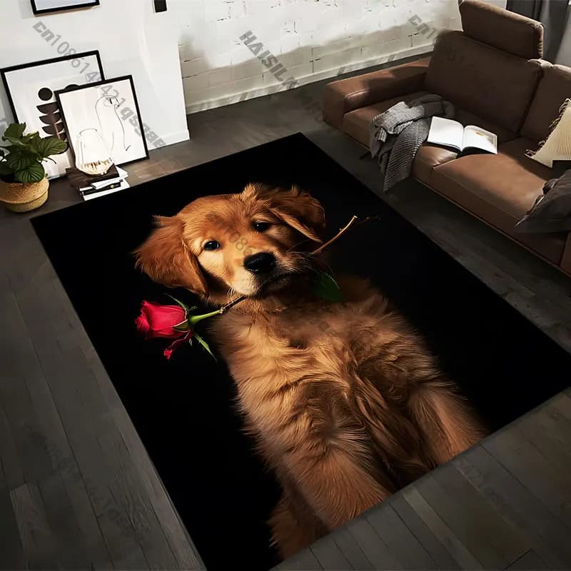 Carpets printed with dog holding a red rose in 21 different sizes, yoga mats for adults, decorations for the living room, personalized zerbino