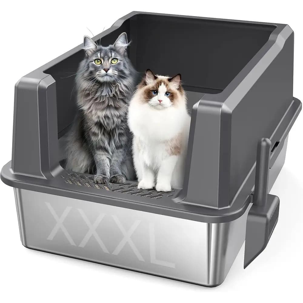 Lettiera per gatti extra large in acciaio inossidabile con coperchio, 71 cm (L) x 51 cm (L) x 35 cm (A), lettiera metallica conimetallica con bordi alti