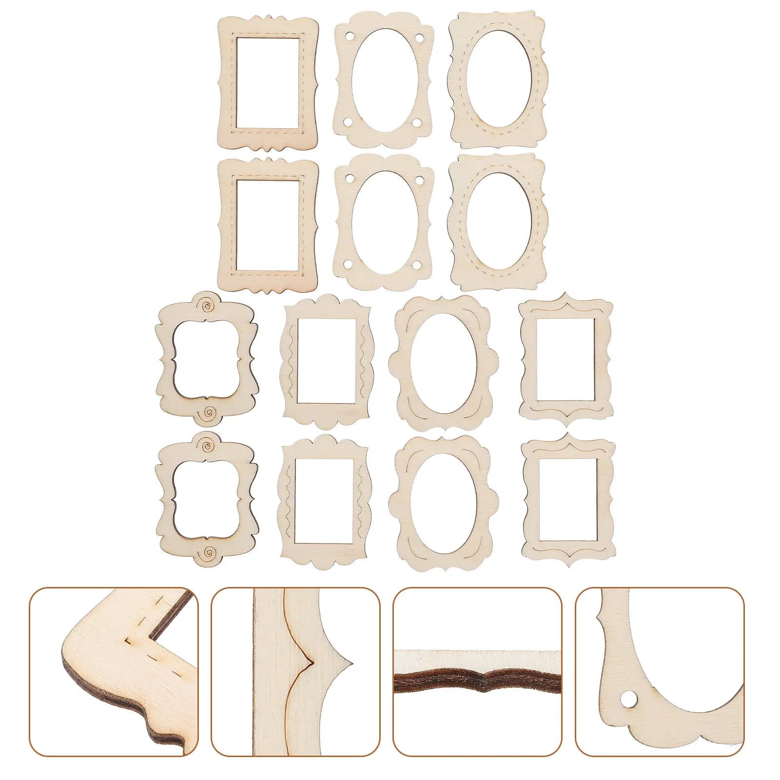 40Pcs Wooden Hollow Picture Frame Chips DIY Unfinished Photo Frame Craft Supplies for Home Wall Decor Hanging Fireplace Window