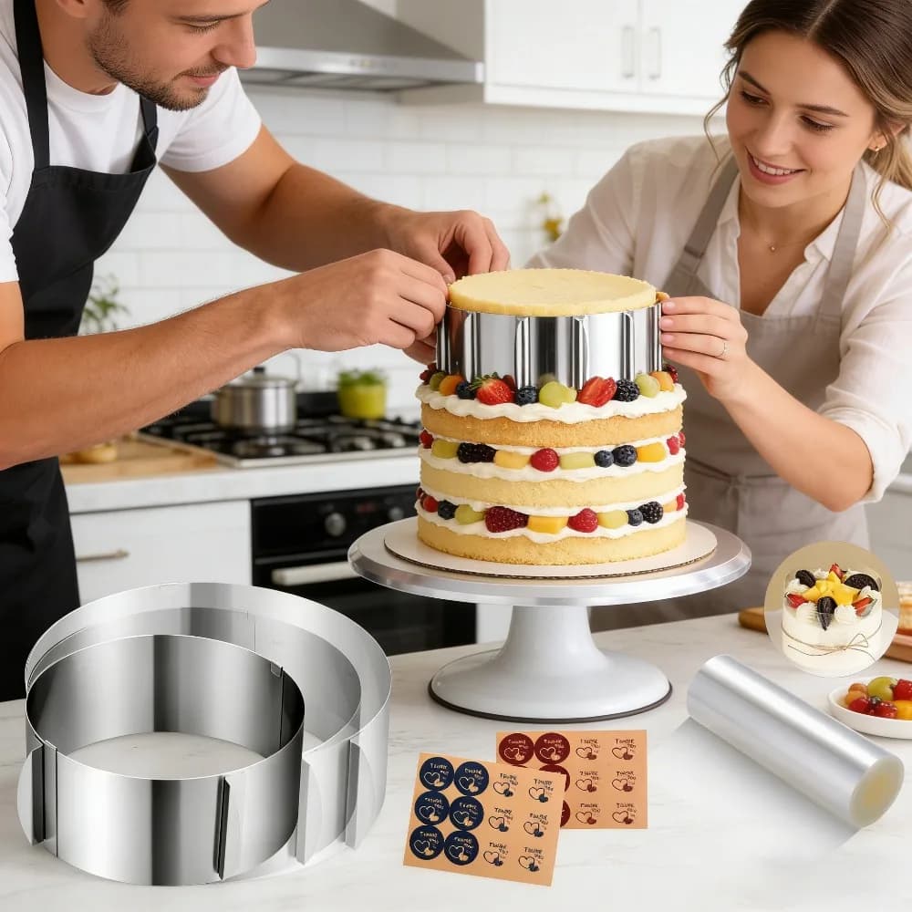 Set di 4 Anelli Regolabili per Mousse, Stampo per Torte in Acciaio Inox, Accessori per Pasticceria e Dessert per Natale