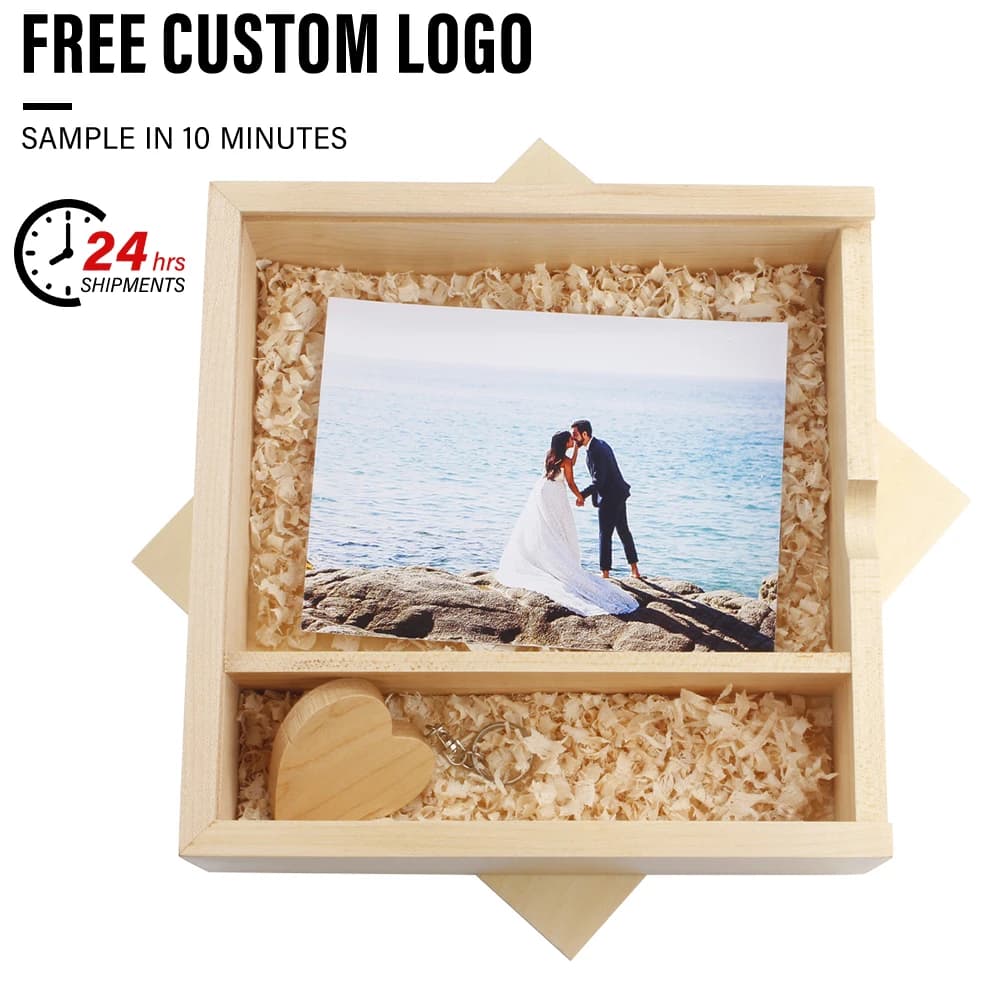 Chiavetta USB in legno 128 GB Logo personalizzato gratuito Pen Drive 64 GB Album fotografico Scatola Memory Stick 32 GB Souvenir di nozze Pendrive 16G 8G