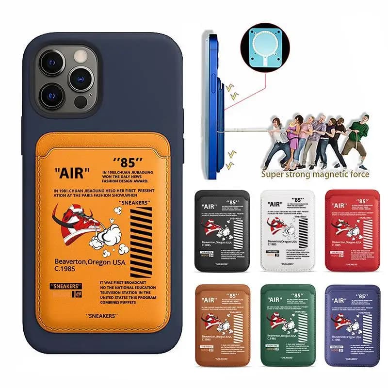 Aggiorna scarpe da ginnastica magnetiche custodia a portafoglio in pelle PU per MagSafe iPhone13 14 12 15 16 AIR porta carte con etichetta bianca cover posteriore