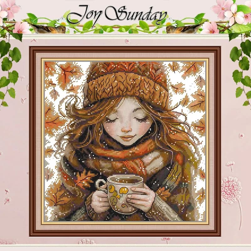 Winter Warm Tea Patterns Counted Cross Stitch Set DIY 11CT 14CT 16CT Stamped DMC Cross-stitch Kit Embroidery Needlework Crafts