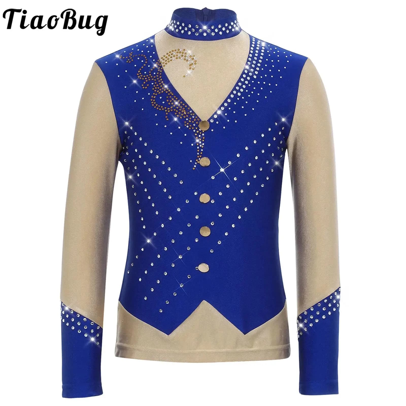Maglie da Pattinaggio Artistico per Bambini e Ragazzi, con Strass Scintillanti, Maniche Lunghe e Colori a Contrasto, per Competizioni di Pattinaggio