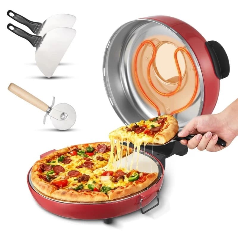 14-Inch electric pizza oven 1600-watt cooker, quartz stone 5-speed temperature control 100% stainless steel toaster