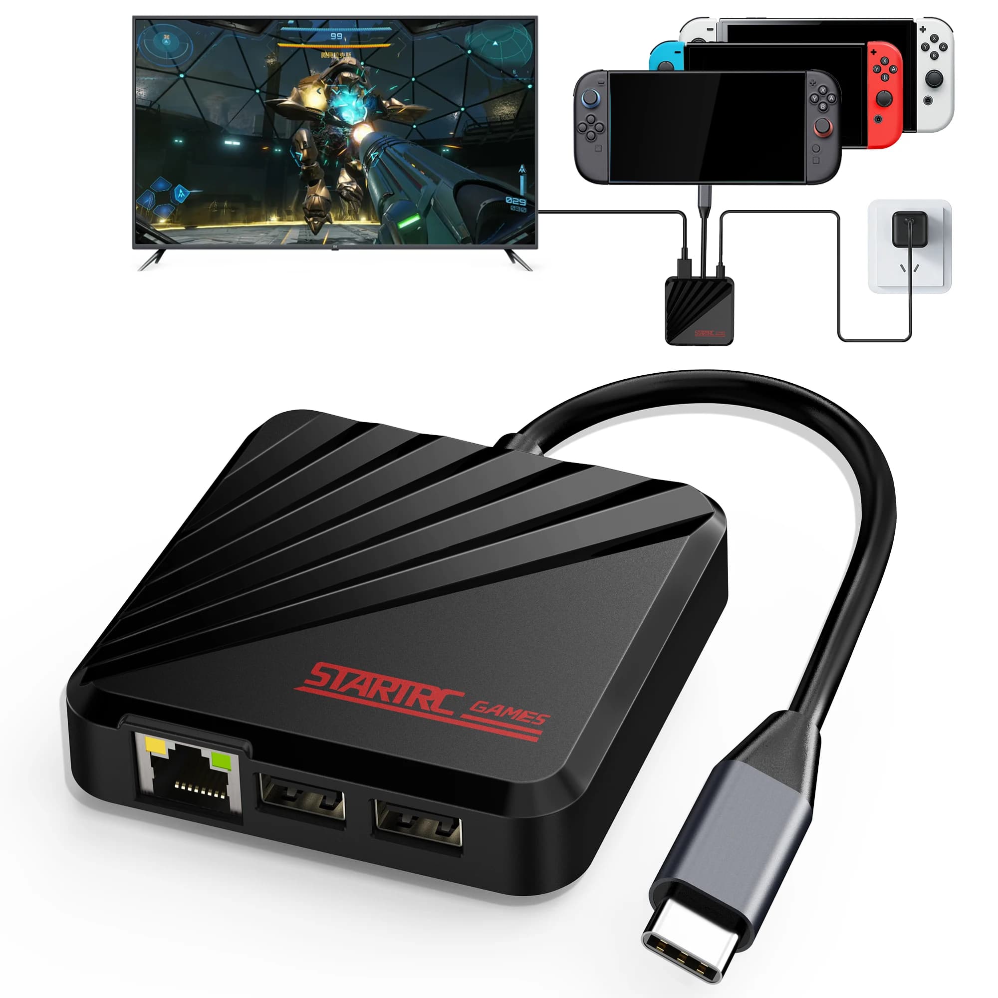 Dock per Nintendo Switch 2, Stazione di Aggancio TV Portatile da Viaggio con Interfaccia Gigabit Ethernet, Uscita HDMI 4K@60Hz 65W con USB