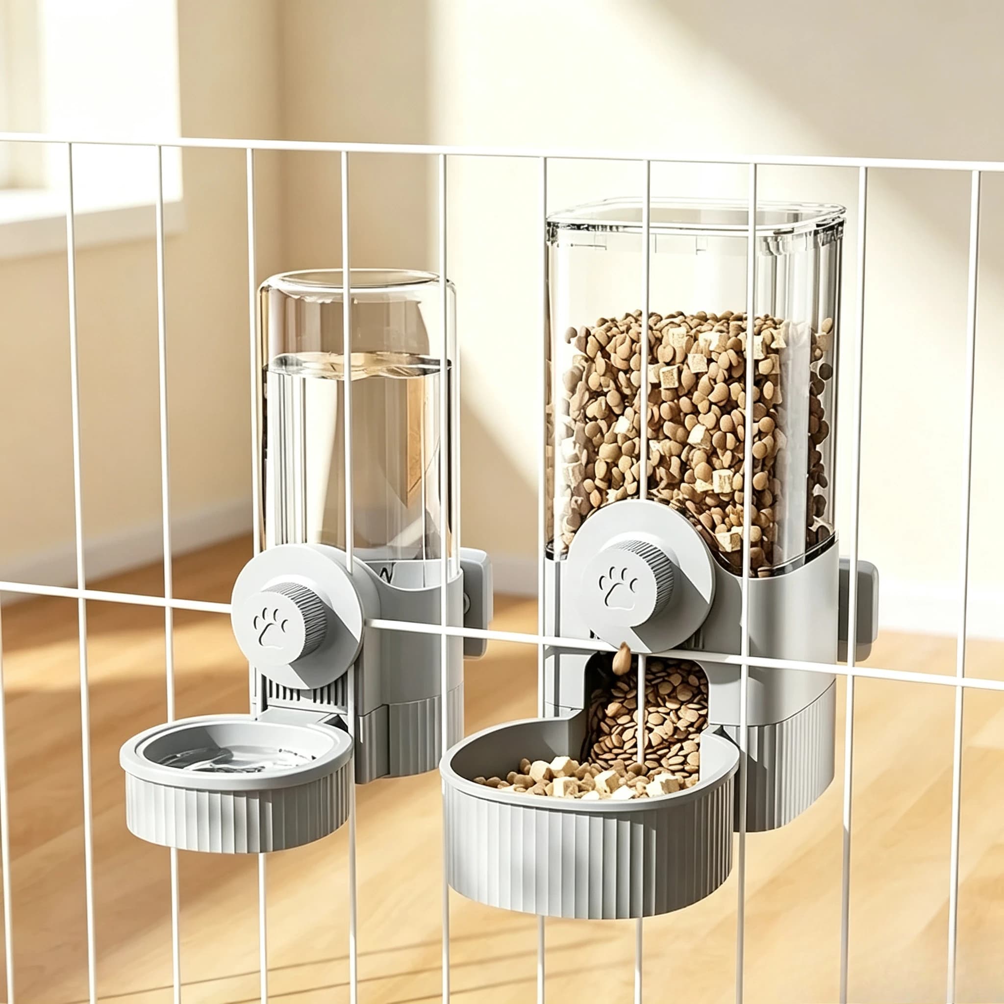 Cage Hanging Gravity Auto Pet Feeder Water Dispenser Set Food Waterer Bowl Container for Cats and Small Dogs