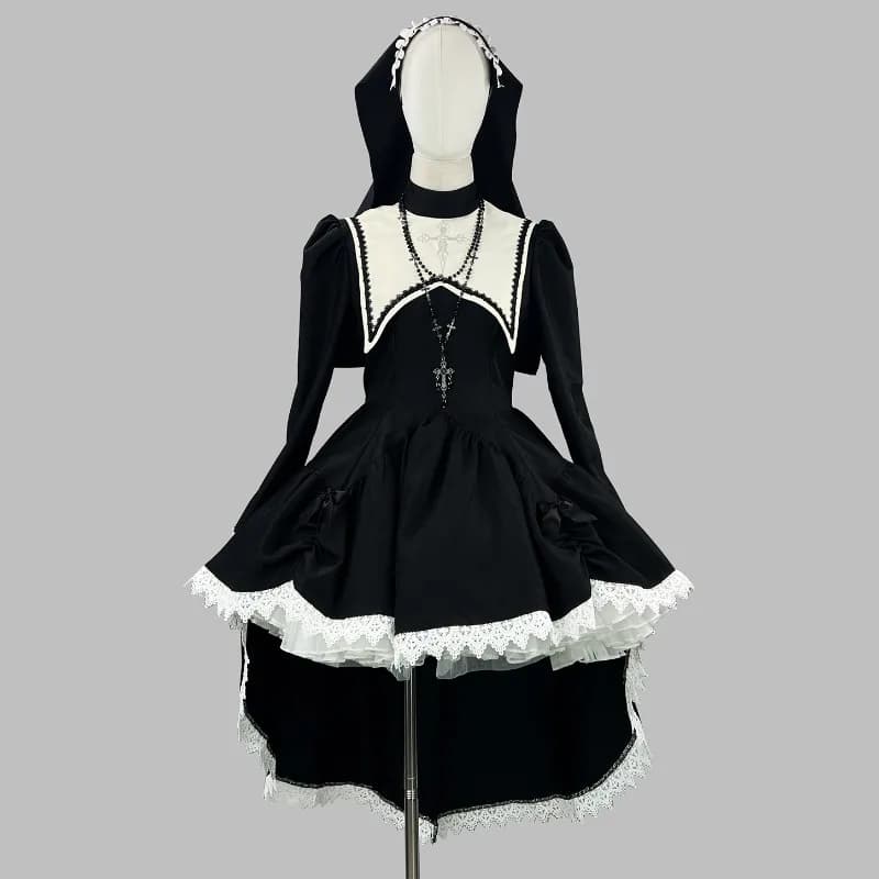 Dark Sweet Cross Nun Outfit Gothic Halloween Full Set Cosplay Alt Culture Cute Wear Dark Style Uniform For Carnival Party