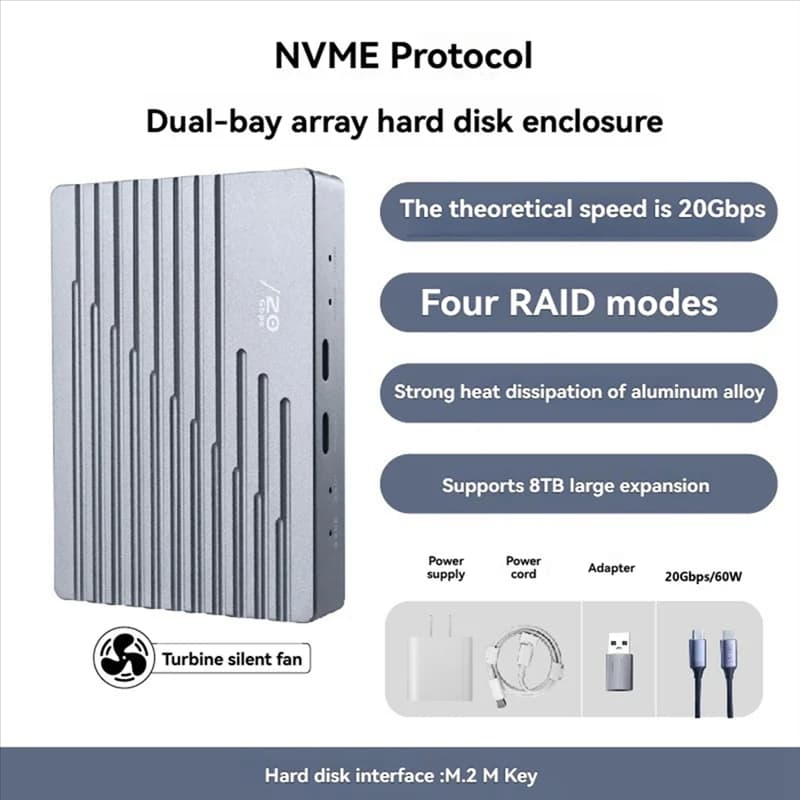 A73E-M. 2 2280 Nvme SSD Dual Bay Custodia per disco rigido 20 Gbps USB3.2 Gen2 Tipo-C Custodia per disco rigido esterno Scatola US PLUG