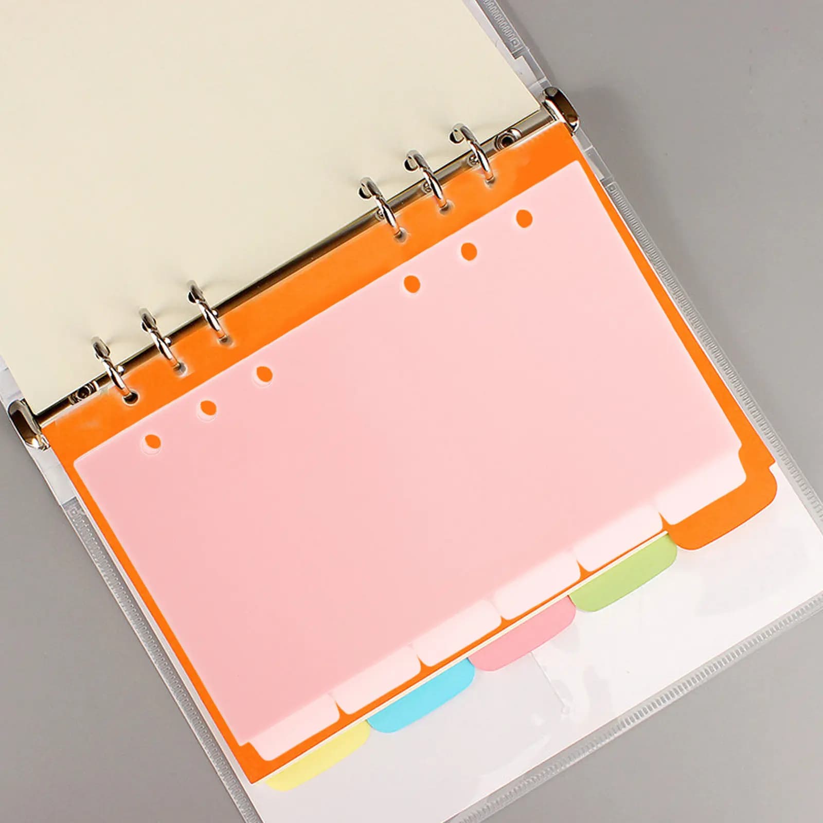 6 Fogli Divisori per Raccoglitori Formato A6, 6 Fori, Separatori Estetici per Planner e Quaderni, Divisori in Plastica Carini per Organizzazione