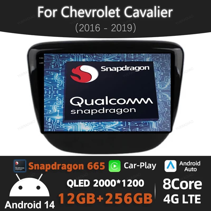 Autoradio Android 15 per Chevrolet Cavalier 2016 2017 2018, Doppio Din, Bluetooth, Radio Auto BT 2DIN, Qualcomm, Mirror Link, 4G WIFI