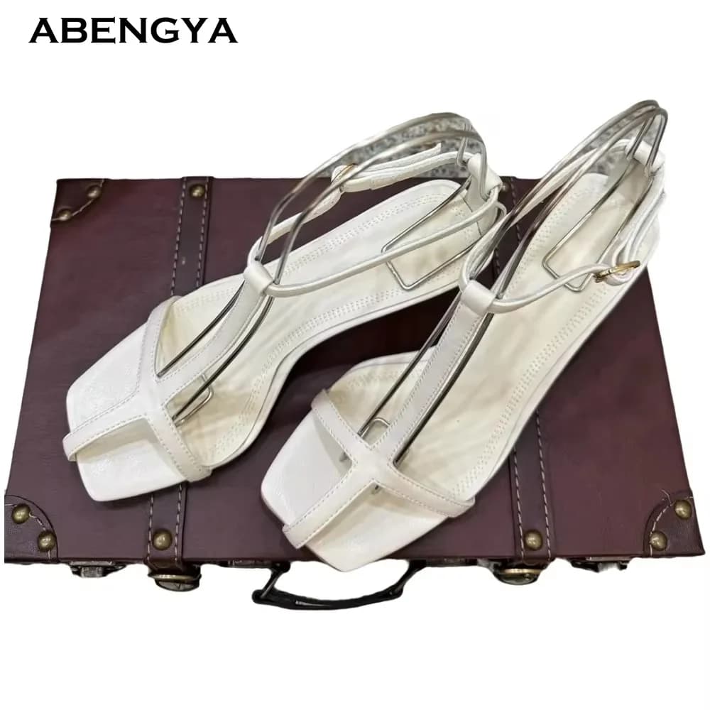 Summer Sexy Leather Gladiator Sandals Women Square Toe Ankle Strap High Heel Dress Shoes Fashion Party Wedding Shoes For Women