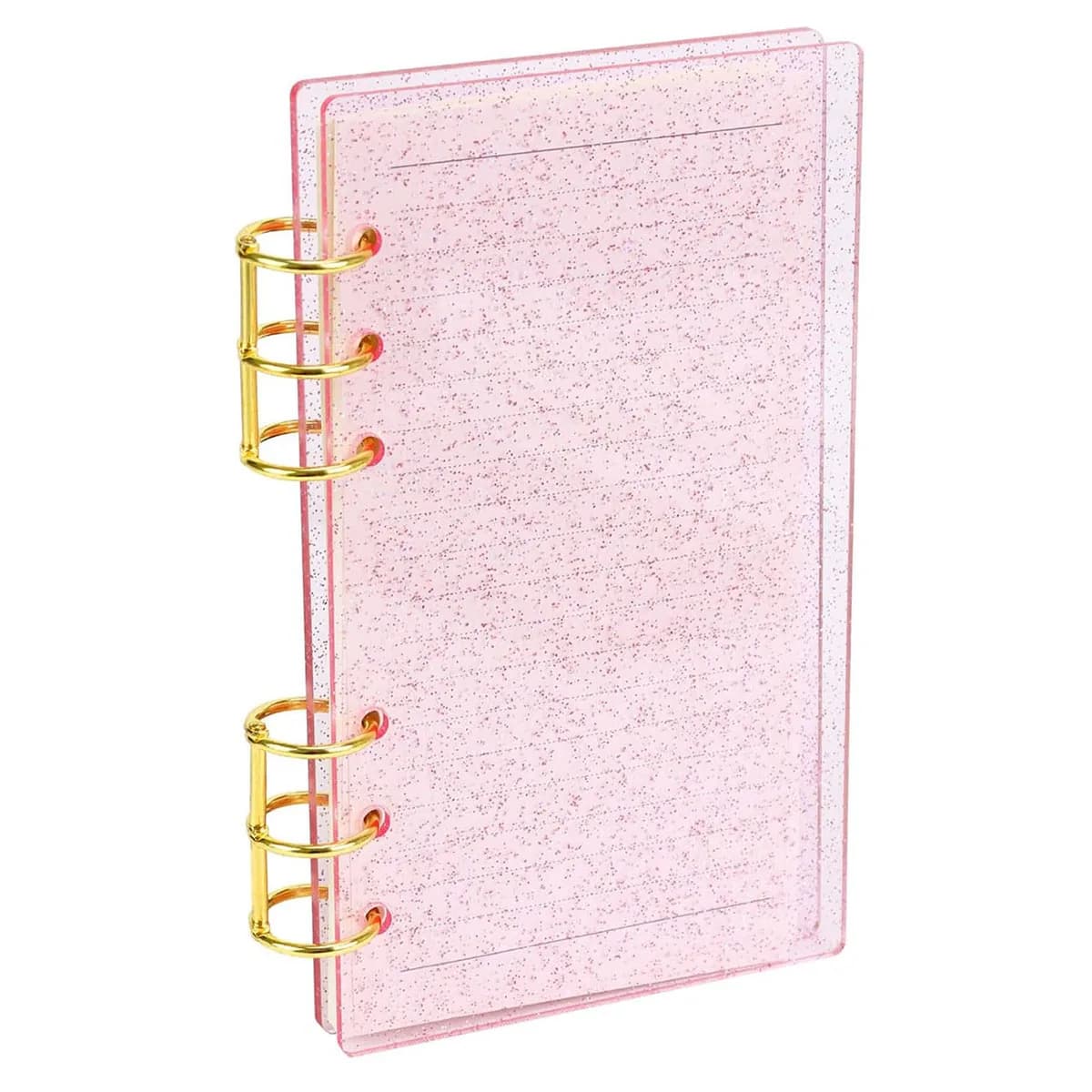 Copertina per notebook con raccoglitore budget per pianificatore in acrilico rosa trasparente A6, anello rotondo in metallo dorato con 45 fogli di carte interne foderate