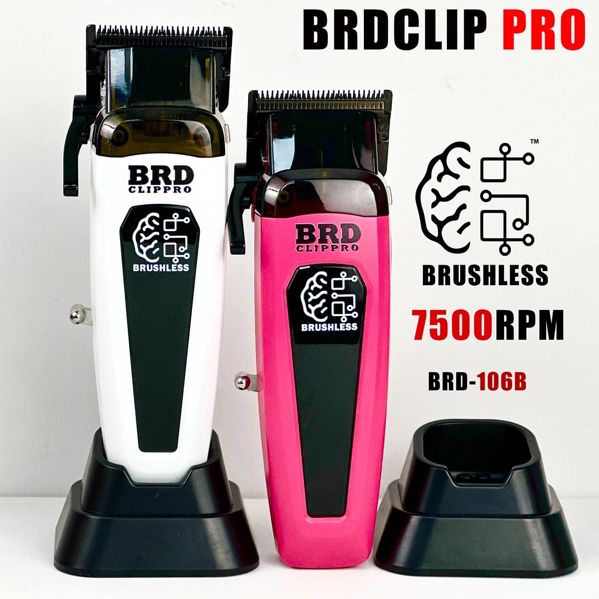 BRDCLIP PRO 106B Brushless Motor 7500RPM White Haircuts Professional Barbiere Haircutting Machine Trimmer for Men