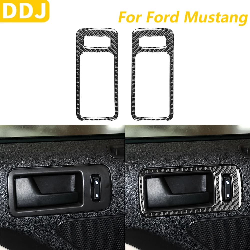For Ford Mustang 2005-2009 Carbon Fiber Door Lock Handle Switch Frame Decorative Cover Panel Auto Accessories Interior Wall decal