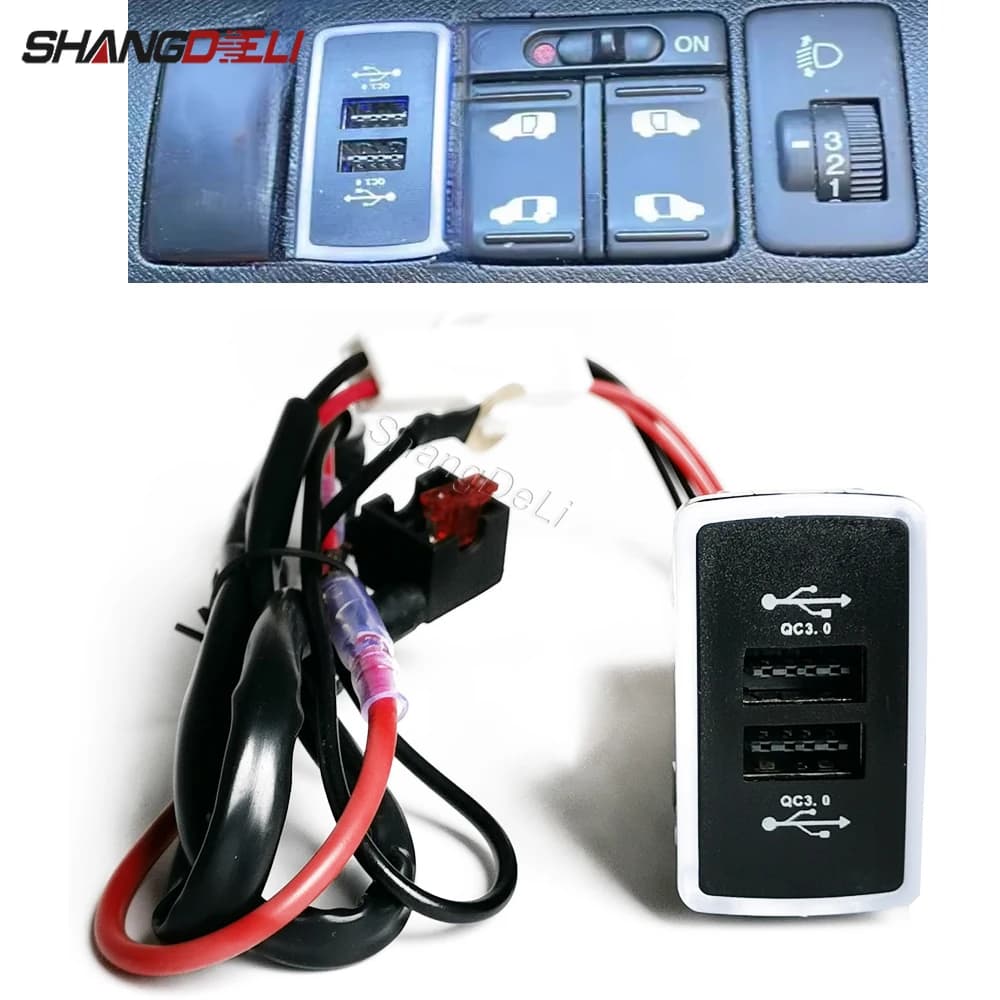 1PC Blue LED Light Suitable for Honda HRV VEZEL 2008-2013 Auto Dual USB charging socket QC3.0 Phone charging socket adapter