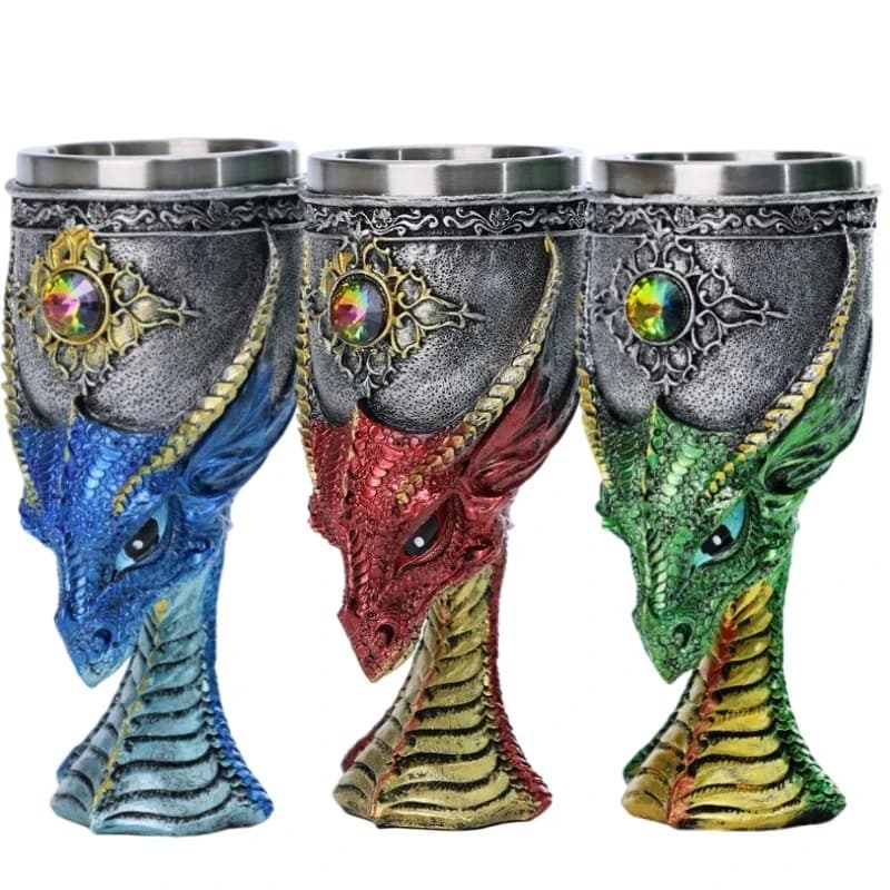 200ML Dragon Head Goblet Stainless Steel Resin Retro Gothic Fantasy Wine Beer Glass Chalice Drinking Cup Whiskey Green