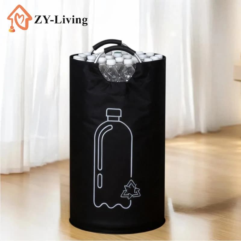 82L Wastewater Bottle Collector Bag Large Capacity Empty Bottle Storage Basket With Aluminum Handle Folding Recycling Bin