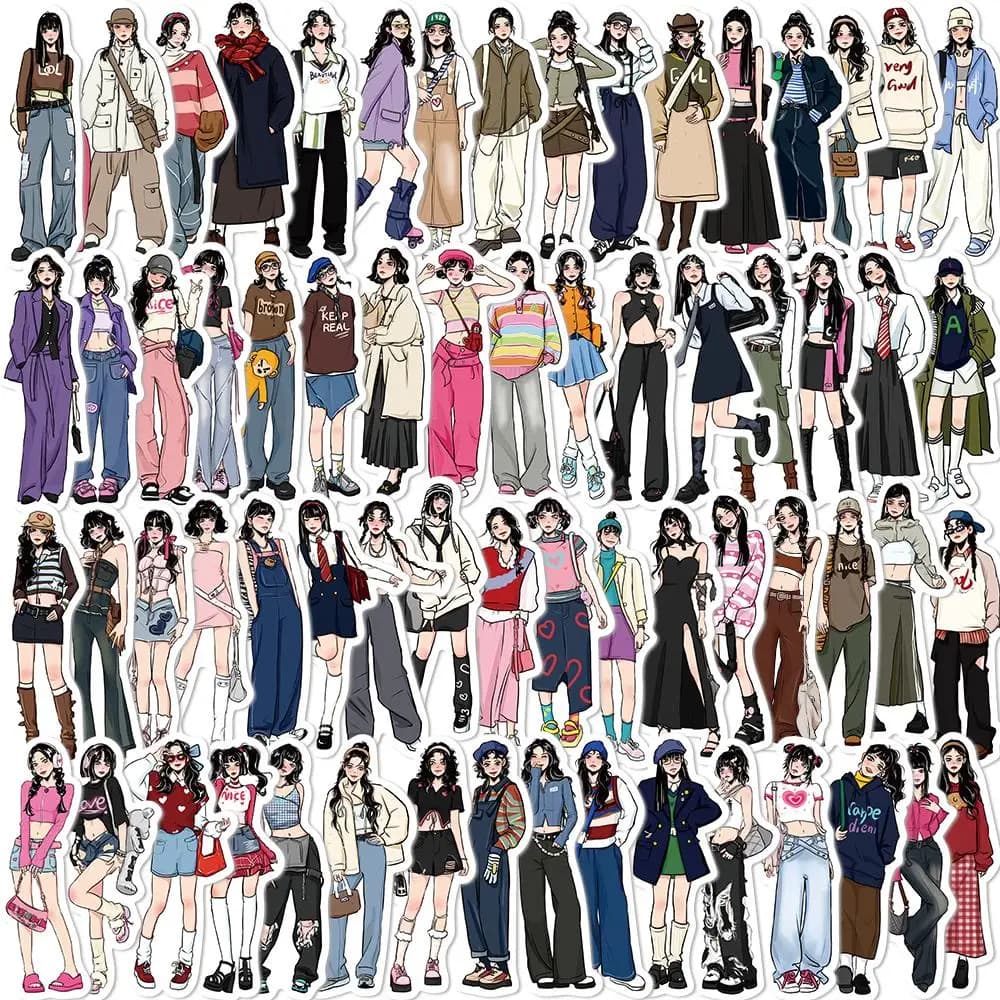 65 pezzi moda moka ragazza adesivi decalcomanie cartone animato graffiti notebook fai da te bagaglio decorazione della parete adesivo in PVC