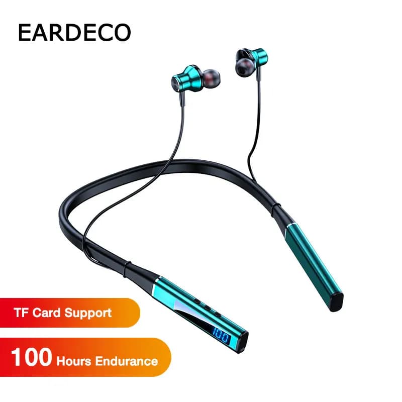 EARDECO Cuffia Bluetooth 100 ore di riproduzione Bass Inear Auricolare wireless Archetto da collo Cuffie sportive impermeabili Magnete per scheda TF