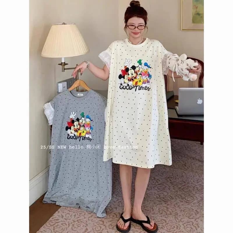 Ins Hot Selling Summer Y2K Cartoon Lace Large Size Home Clothes Pajamas Casual Fashion Loose Bathrobe Student Dormitory Clothing
