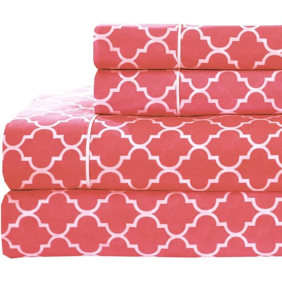 Brushed satin cotton meridian coral and white 5 pieces Set king size adjustable 100 cotton satin fabric soft Dee