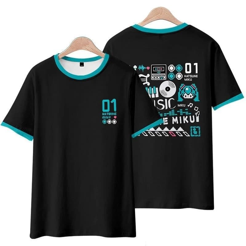 T-shirt Estiva Bandai Hatsune Miku con Stampa 3D, Manica Corta, Asciugatura Rapida, Traspirante, Comoda, per Genitore e Figlio