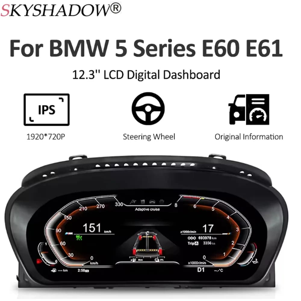12.3 "Auto LCD Contachilometri Digitale Cruscotto Strumento Per BMW Serie 5 E60 E61 2003-2009 Strumento Cluster Pannello Cockpit Con HUD