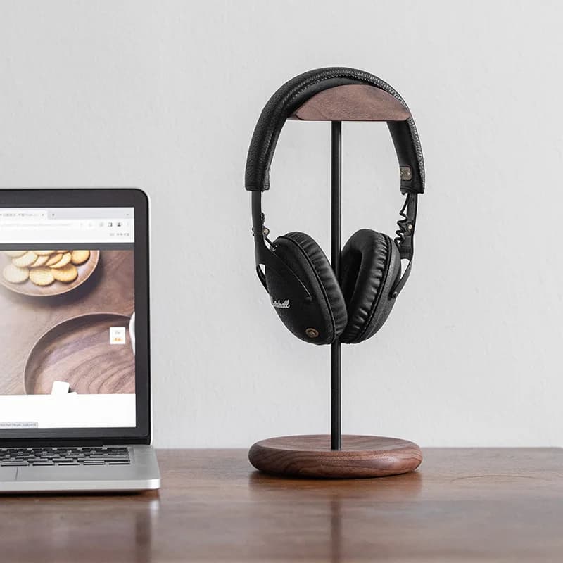 Walnut Wooden Curved Headphone Holder + Play Headphone Holder Aluminum Alloy Table Exhibitor with Addensed Non-slip Base