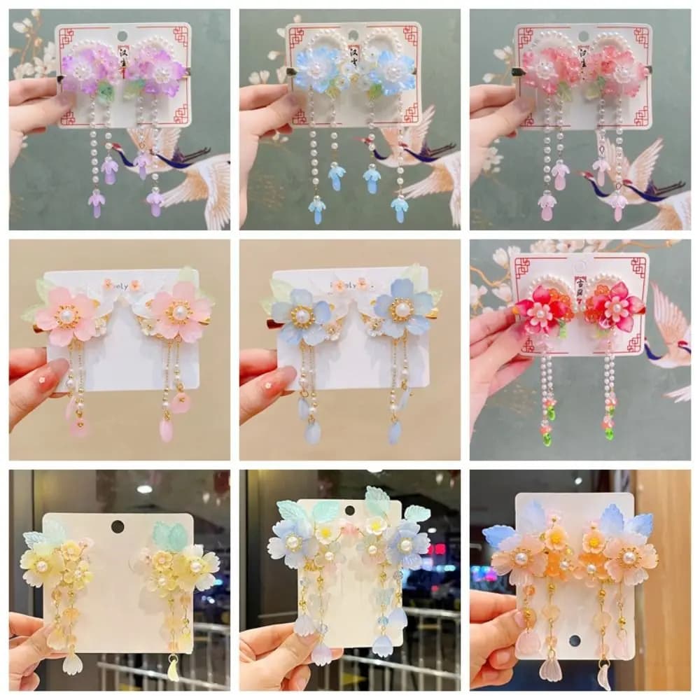 Fashion Pink Hair Clip Flower Tassel Styling Accessory Barrette Chinese Style Duckbill Clip Hanfu Accessories