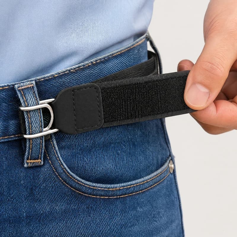 Functional Metal Buckleless Belts Hook Velcro Waist Buckle Comfortable Metal Hook Adjustable Elastic Waist Belt Outdoor Work EDC