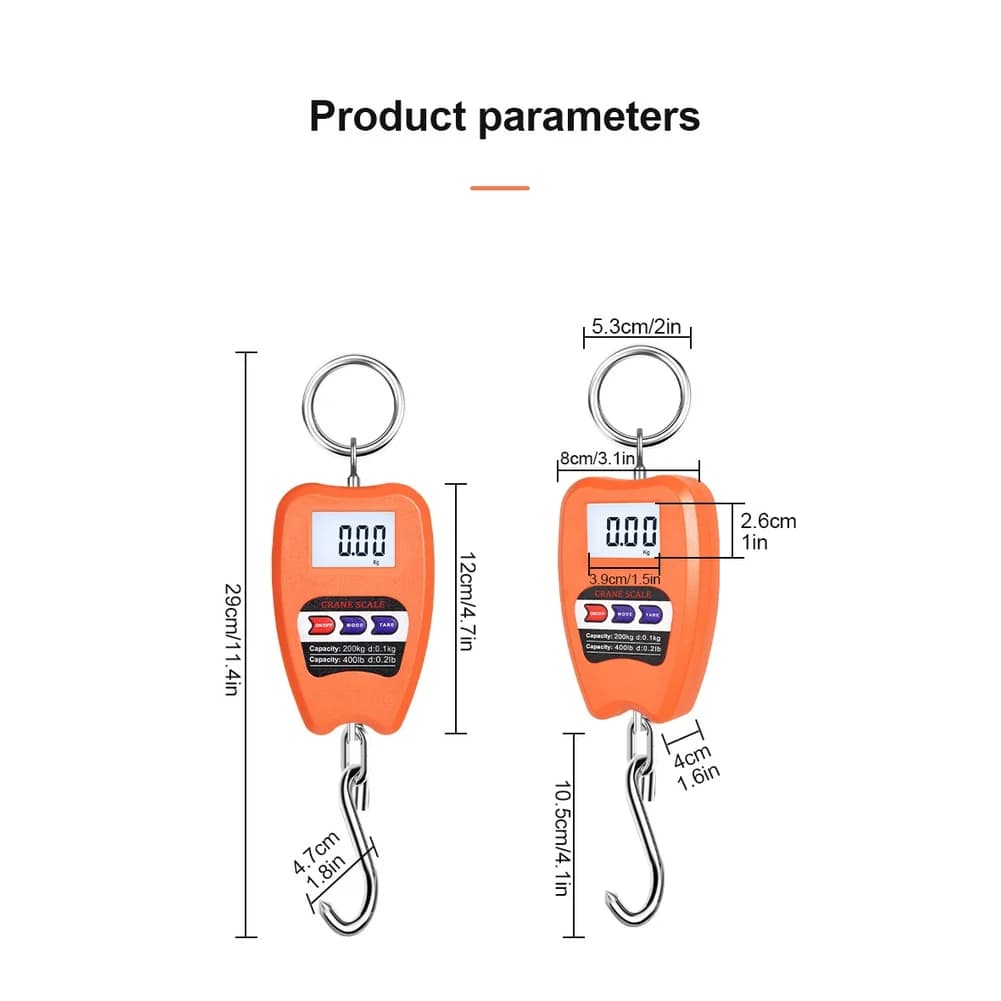 200kg Portable Electronic Hanging Scale With LCD Display For Crane Hook Luggage Weighing Industrial Test Meter Detector