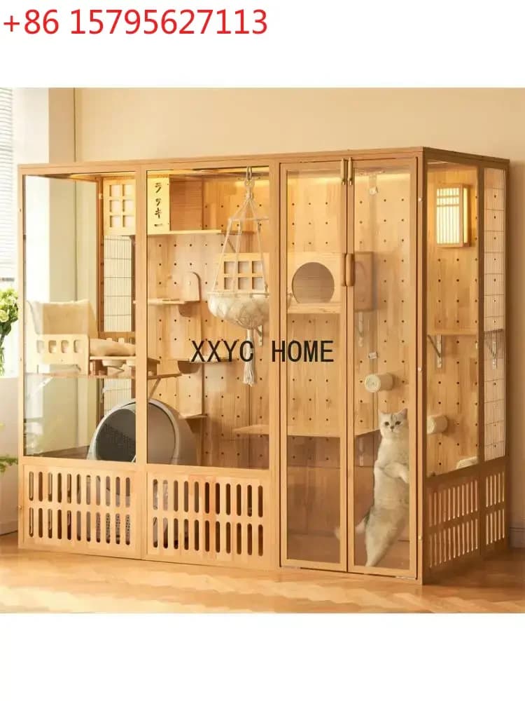 Super Villa per Gatti con Gabbia e Vista Panoramica, Lussuoso Appartamento per Gatti da Interno, Grande Cuccia in Vetro per Animali Domestici