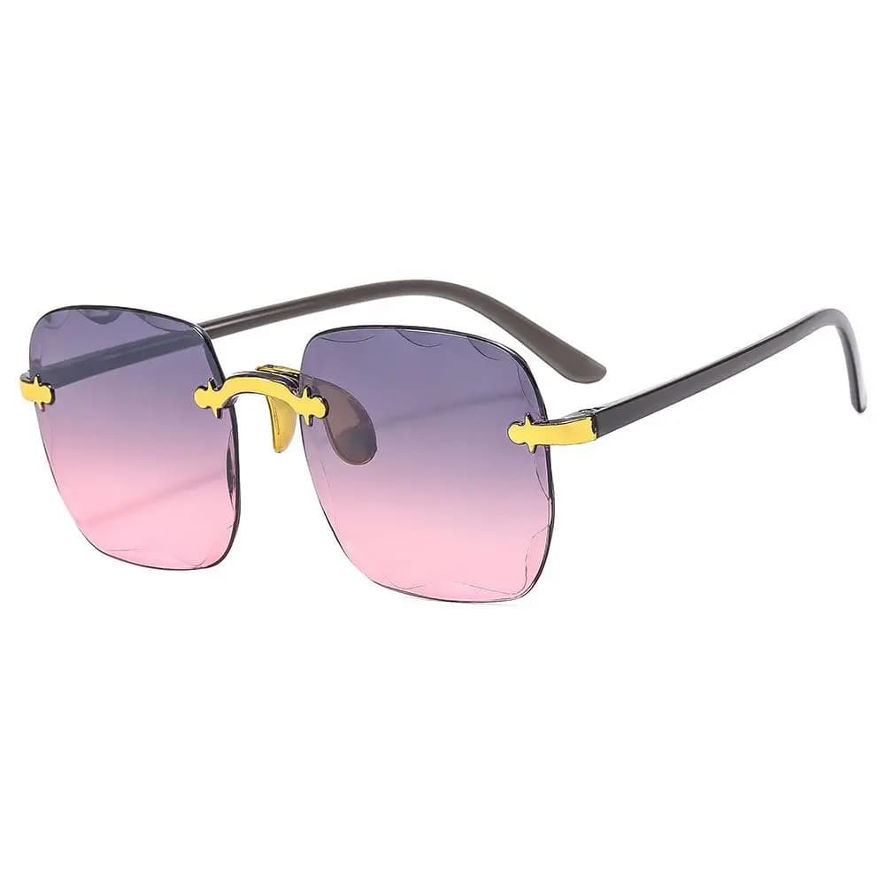 Gradient Gray-Pink Rimless Sunglasses, Sweet & Cool Color Block, Cute Korean Style Must-have