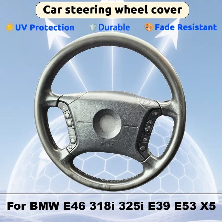 Sun Protection Steering Cover Blocks 95% UV Rays Ultrafine fiber leather Custom Fit Closely For BMW E46 318i 325i E39 E53 X5 Car