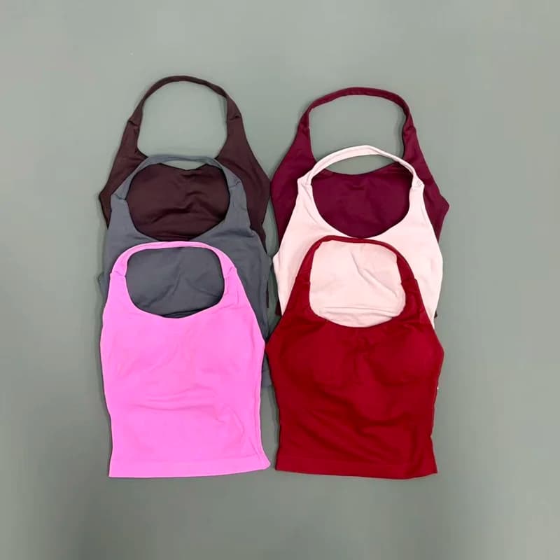 Top da Yoga Senza Cuciture per Donne, con Schiena Aperta, Lungo, con Collo Halter, Morbido, Traspirante, Supportivo, per Palestra, Allenamento, Corsa, Fitness e Attività Atletiche