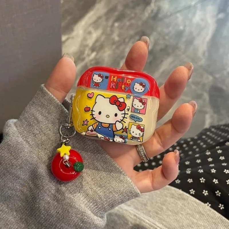 Custodia per cuffie Hello Kitty Sanrio con stampa anime cartoon, custodia per cuffie Bluetooth Kawaii, custodia per Airpods Pro, ornamento decorativo, regalo per le vacanze