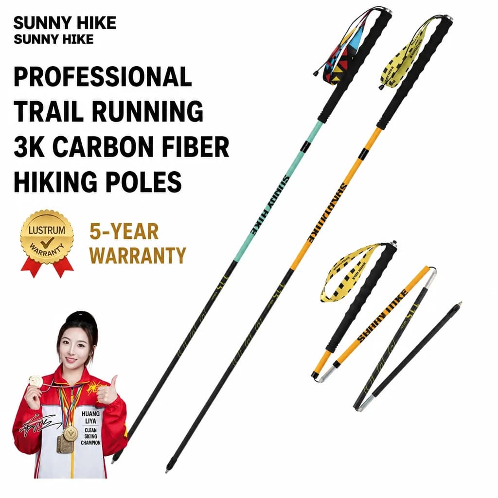 Professional Carbon Fiber Trekking Poles T800, Folding Ultralight Hiking Sticks, Aluminum Alloy Walking Sticks for Trail Running