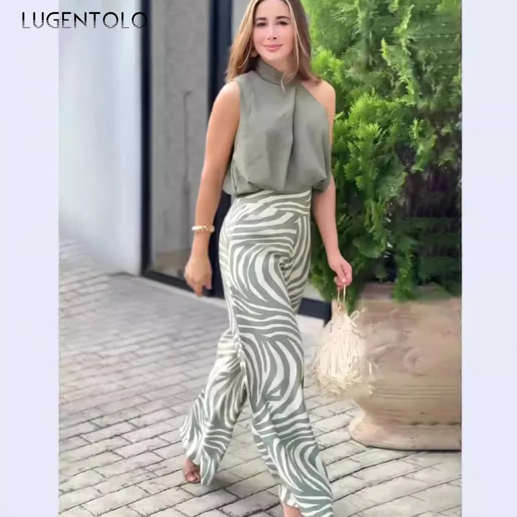 Women's Fashionable Women's Smoothed Top Wide Leg Trousers Set New Sleeveless Summer Women's Office Shorts Elegant Two Piece Set