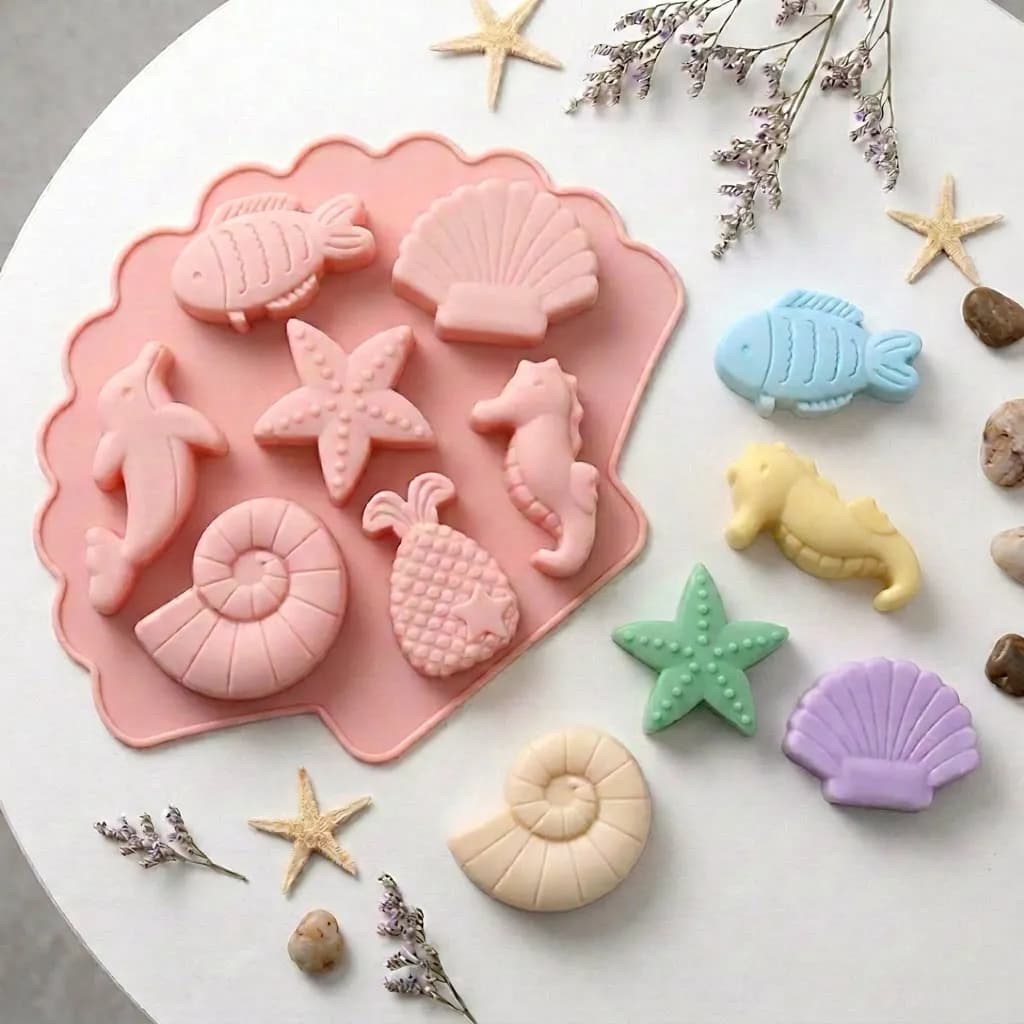 7 Cavity Silicone Mold Ocean Animal Shapes - Food Grade Non-Stick Mould for Chocolate Ice Jelly Soap Making