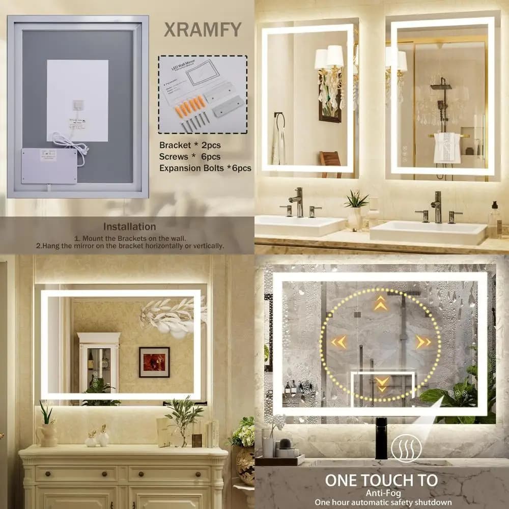 Specchio da Bagno a LED 40x30 con Illuminazione Frontale e Posteriore, Specchio da Trucco a 3 Colori, Specchio da Parete Antiappannamento