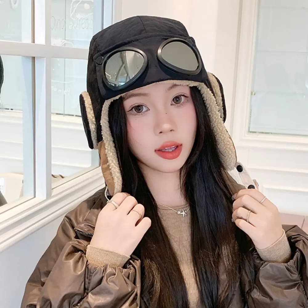 Fashion Windproof Winter Pilot Hat With Goggles Anti Fog Beanie Cycling Lei Feng Hat Thickened Warm Warm Ski Hat Outdoor