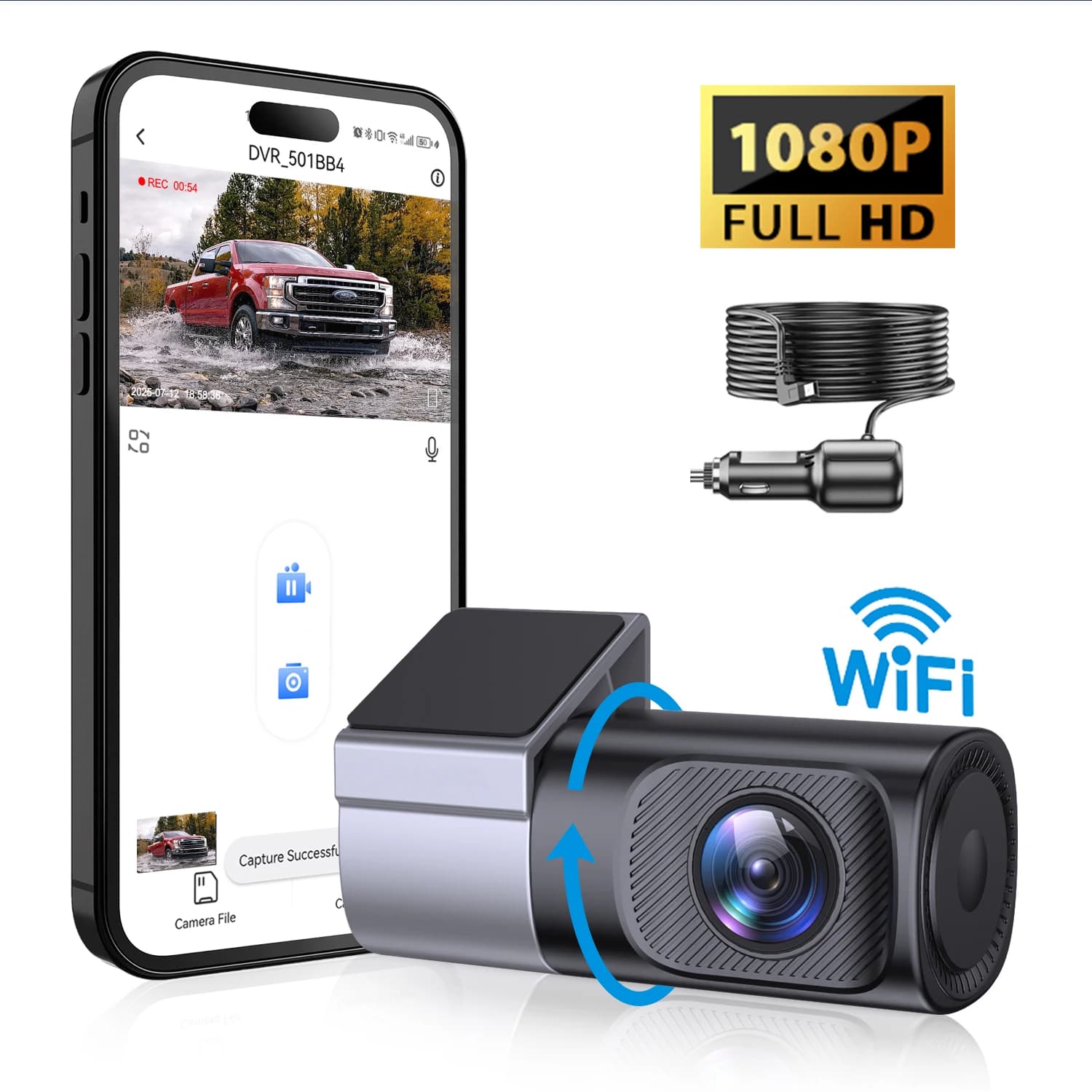 Nuovo 1080P Dash Camera Registratore per veicoli WiFi DashCam Smart Car Videoregistratore APP Controllo Visione notturna 360 ° Rotazione per tutte le auto