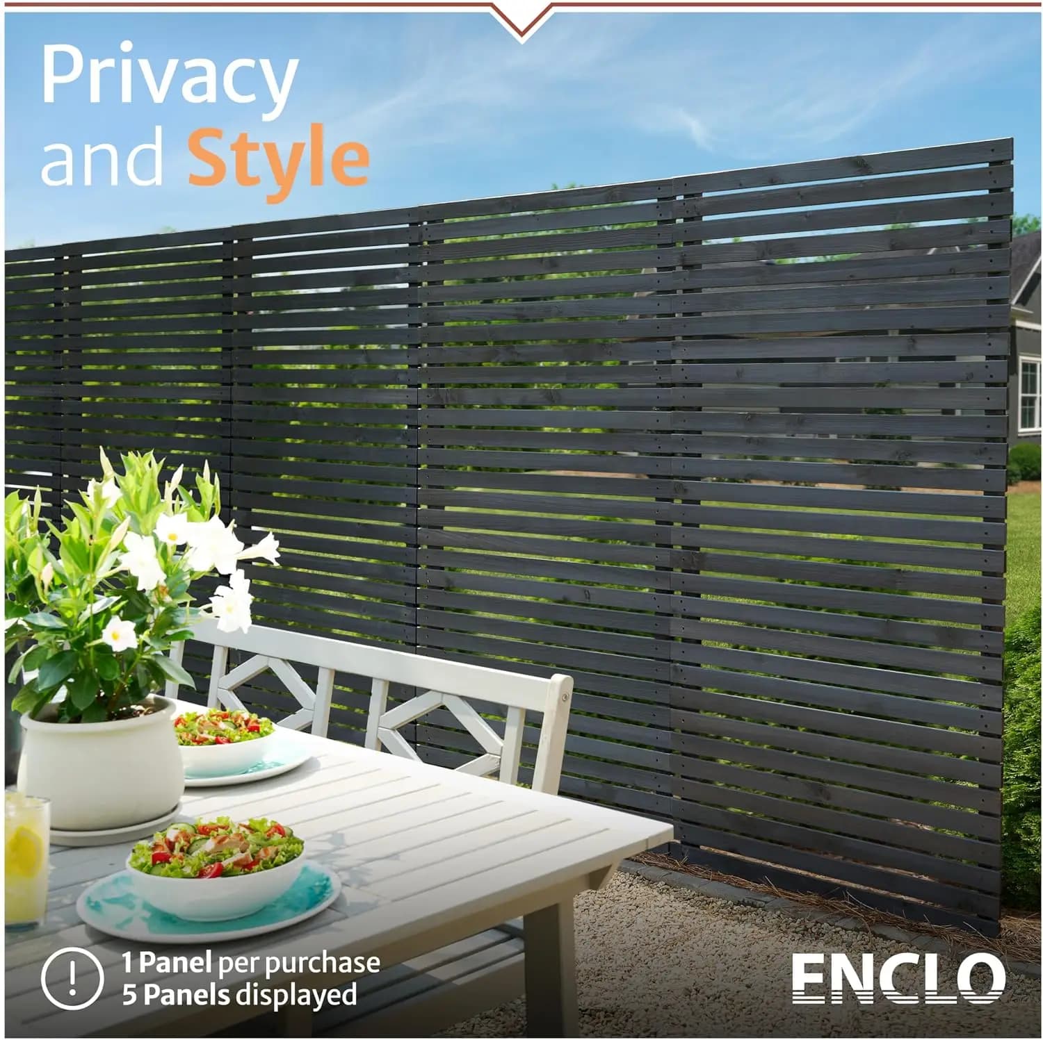 6ft H x 3.1ft W (1 Panel) No Dig Enclo Aspen Charcoal Wood Privacy Screen, Decorative Patio Screen, Great to Hide Trash Cans, Ou