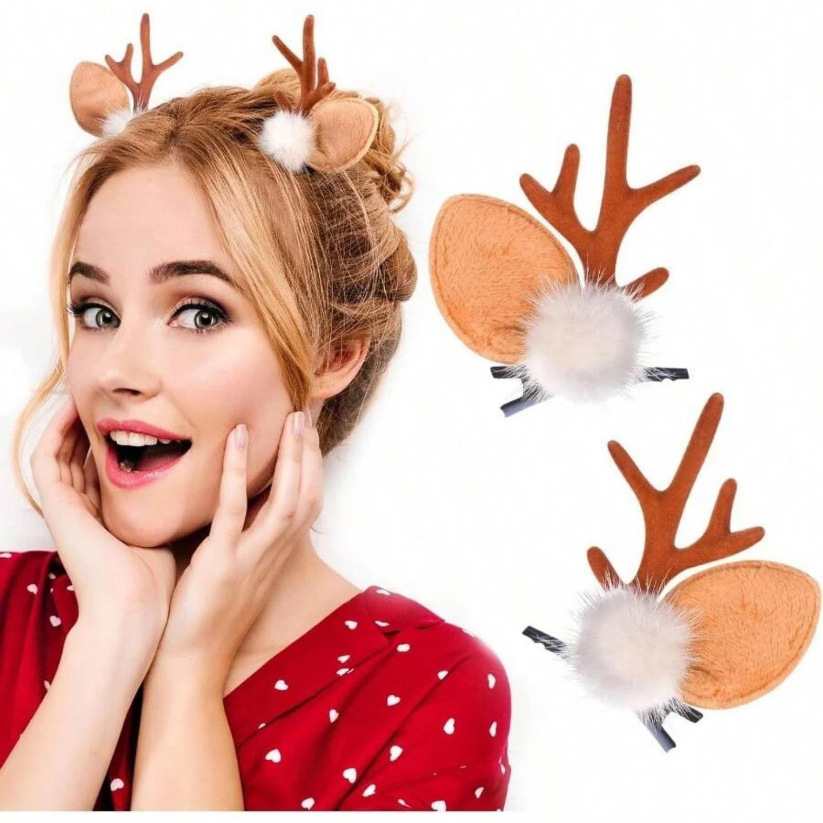 2 pieces of Christmas reindeer horns hair clips cute deer horn bands deer ear bands Christmas hair accessories