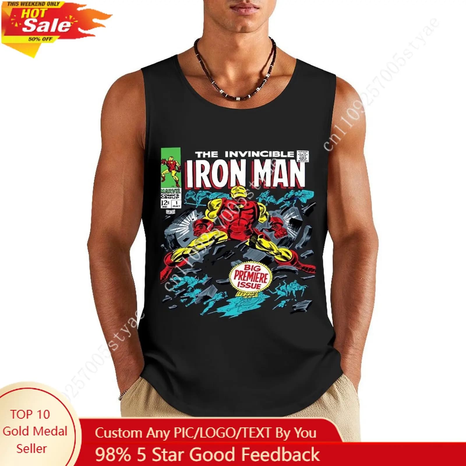 Gilet personalizzato Marvel Iron Man per cosplay, 100% cotone, stampato, senza maniche, alla moda, stile hip hop, per palestra, abbigliamento sportivo, top casual