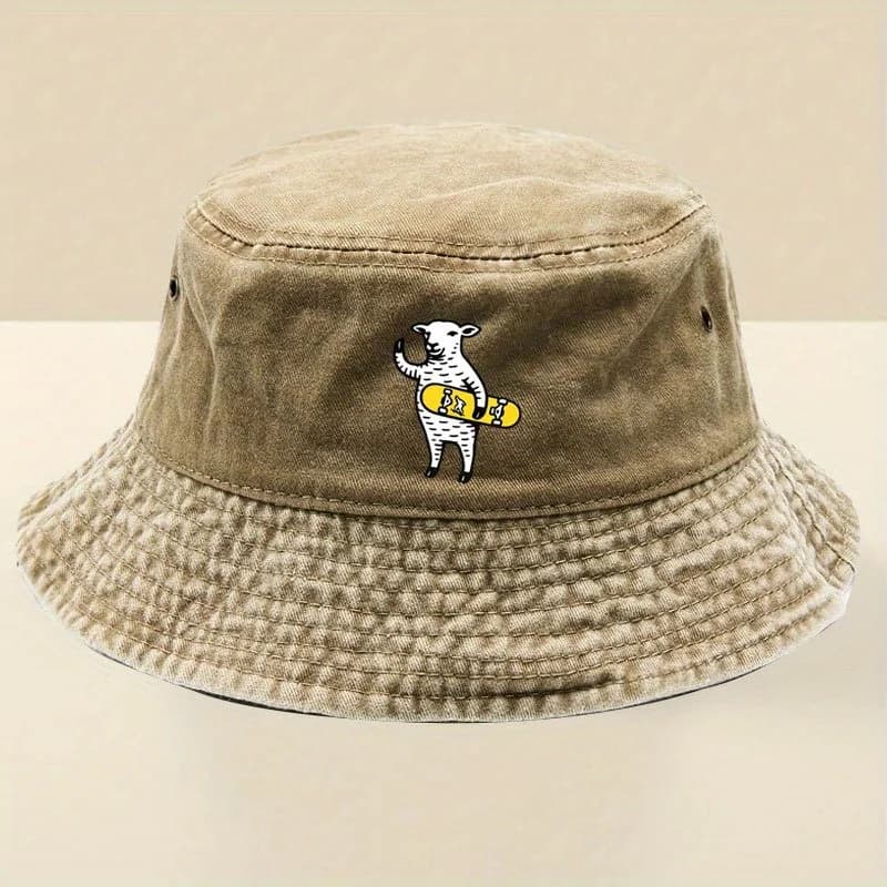Men' & Women' Vintage Outdoor Cap with Llama Riding Skateboard Print - Wide Brim Trucker Hat Suitable for Camping,, Travel - Mul