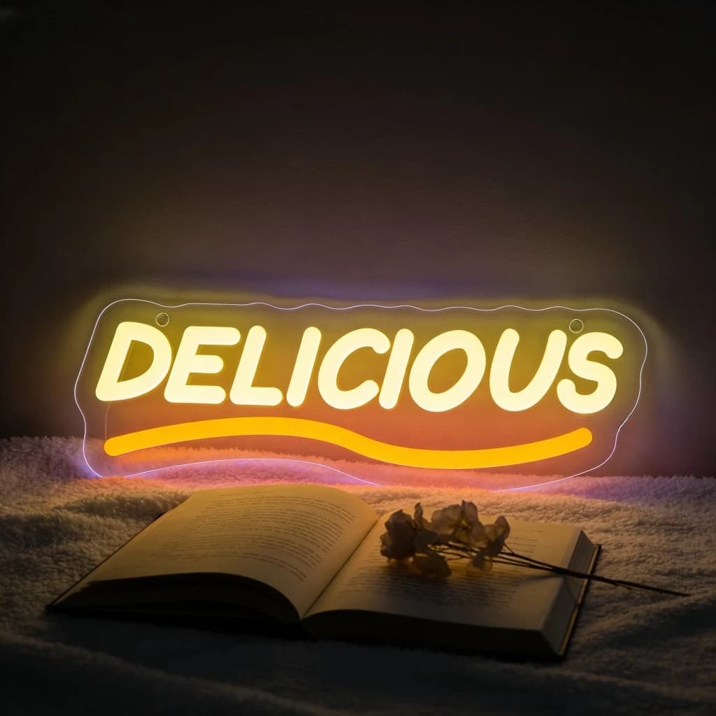 DELIZIOSO Insegna al Neon LED Dimmerabile USB per Feste, Compleanni, Eventi, Caffè, Ristoranti, Food Truck, Cucina, Sala da Pranzo, Decorazione Murale