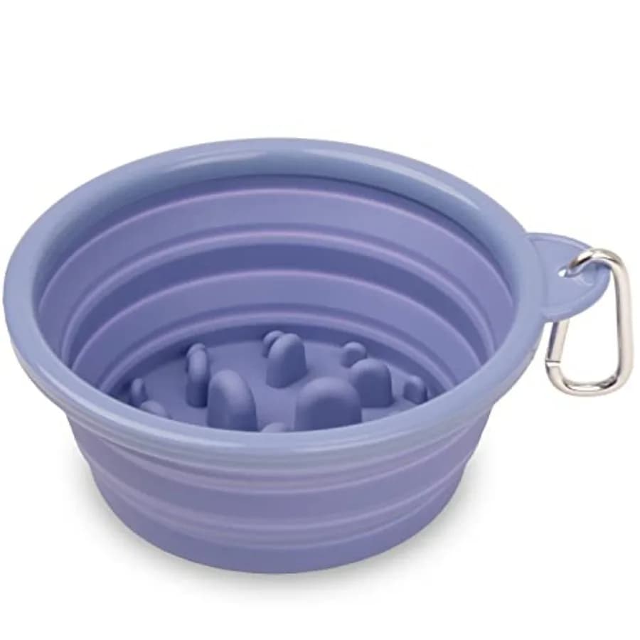 by Leash Boss Collapsible Dog Slow Feeder Bowl, Portable Silicone Travel Bowl for Food and Water, Slow Eating for Large, Medium
